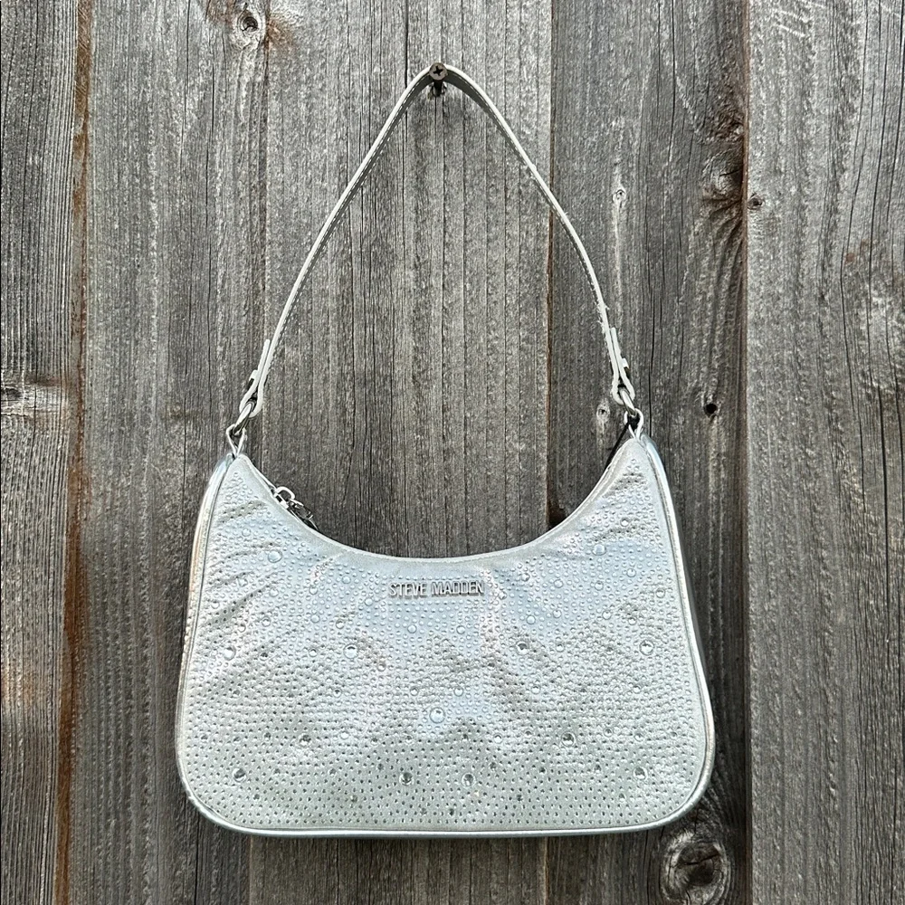 Steve Madden Metallic Silver Handbag with Rhinestones NWT - Picture 1 of 9